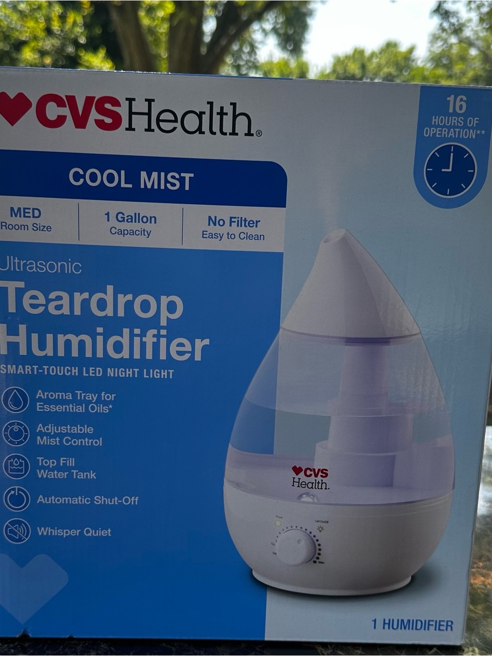 CVS Health Cool Mist Teardrop Humidifier - White and Light Blue